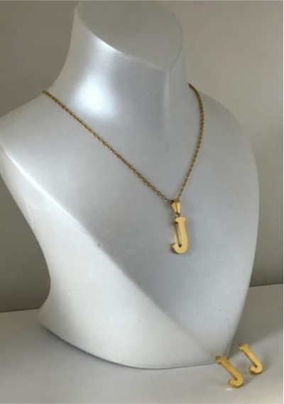 Lunarie J Harfi 14k Gold Çelik Harf Kolye Küpe Takı Seti Altın