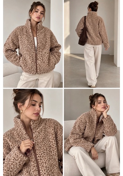 Bbbutikbasic Dik Yaka Teddy Polar Ceket My3535 Kahverengi