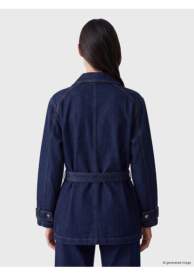Lcw Everyday İndigo Gömlek Yaka Beli Kuşaklı Kadın Jean Ceket
