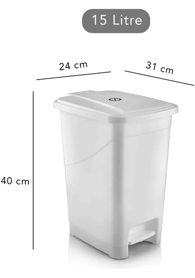 Slim Pedallı Banyo Mutfak Çöp Kovası - 15 Litre Beyaz