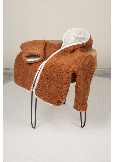 Luckka Heritage Puffy Astarlı Peluş Bebek Çocuk Ceket - Kopüşonlu Peluş Mont - Ztpufceket Kahverengi