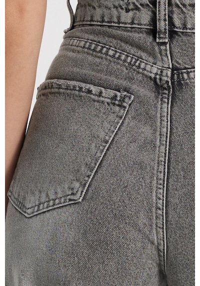 Tudors Kadın Relax Fit Rahat Kesim %100 Pamuk Cepli Geniş Paça Gri Jean Kot Pantolon-50736