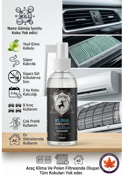 Tetikli Klima Temizleyici Elma Kokulu 150ml 8 Araçlık Oto Ve Evsel Klima Uyumlu 1