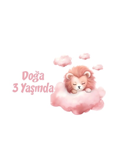 Pembe Sevimli Aslan Doğum Günü Afişi 70x100 Cm