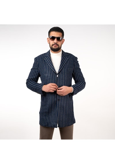 Sir Çizgili Erkek Regular Fit Kaşe Kaban