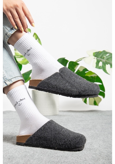 Polomia Comfort Kadın Mantar Taban Eva Konfor Moda Kışlık Önü Kapalı Keçe Model Sabo Outdoor Günlük Rahat Ev Terlik Siyah