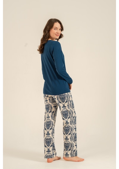 Pierre Cardin 9285 Modal Uzun Kol Kadın Pijama Takımı Saks Mavi