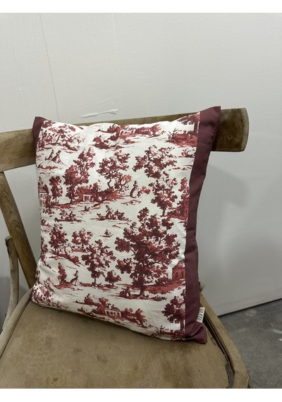 Toile De Jouy Monet Kırlent Kılıfı 43x43 Cm %100 Pamuk Dijital Baskılı Country Tarzı Fransız Dekoratif Yastık Kılıfı - Zt750 Kırmızı
