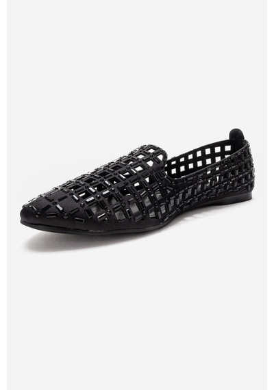Luvishoes Sılva Siyah Taşlı Kadın Babet Ayakkabı Siyah