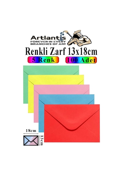 Renkli Zarf 13x18 Cm 100 Adet 5 Renk Mektup Zarfı Davetiye Zarfı Kartpostal Çekiliş Hediye Zarfı