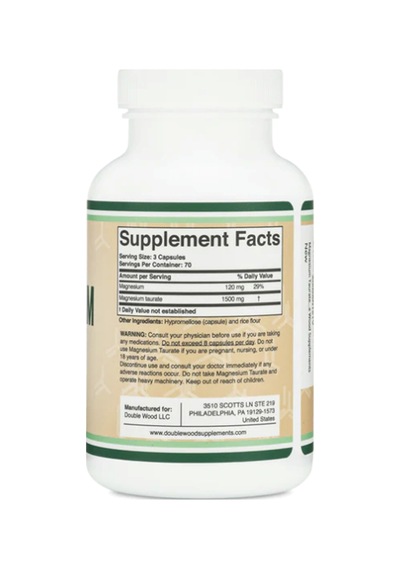 Double Wood Magnesium Taurate 1500mg 210 Capsul. Usa Version ...