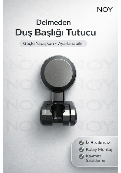 Duş Başlığı Tutucu Yapışkanlı Su Geçirmez Ayarlanabilir Banyo Duvar Aparatı Gri