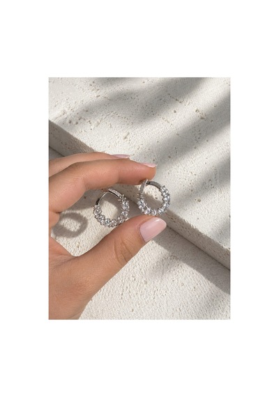 Çelik Silver Kıvrımlı Daire Form Damla Taşlı Shimmer Küpe -kararma Yapmaz- Gümüş