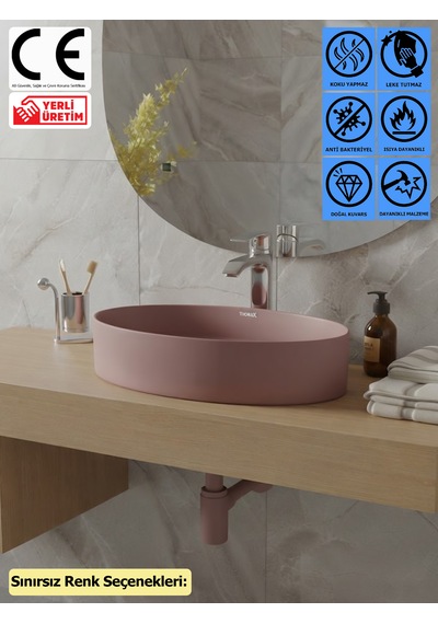 Thorax Venüs Sınırsız Renk Leke Tutmaz Granit Çanak Banyo Evyesi Lavabosu Modern Tasarım Çok Renkli