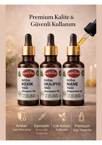 Safvital Okaliptus Yağı Kekik Yağı Nane Yağı Seti 3x20 Ml Aromaterapi Cilt Saç Bakım Çok Amaçlı Kullanım 60 ML