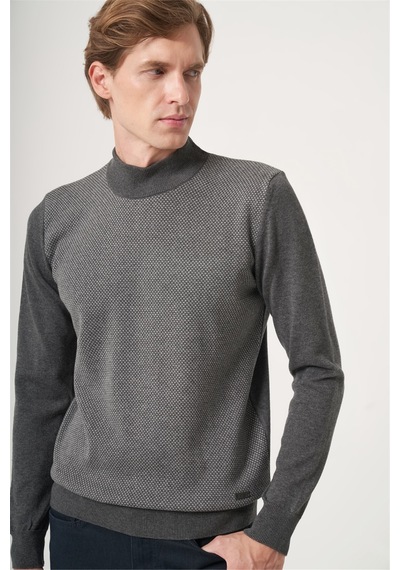 İmza Füme Polo Yaka Uzun Kol Örme Comfort Fit Pamuklu Kazak 1012265150
