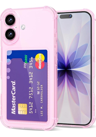 Teknomoda Apple Uyumlu iPhone 17 Kılıf Kartlıklı Anti Şok Korumalı Şeffaf Silikon Pembe Pembe