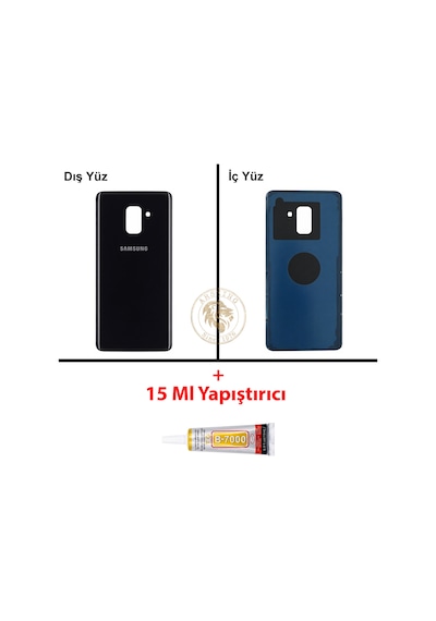 Samsung Galaxy A8 2018 A530 Siyah Renk Arka Kapak + B7000 Yapıştırıcı Arka Cam Batarya Kapağı Pil Kapağı Lazer Kesim Back Cover Galaxy A8 2018 Uyumlu