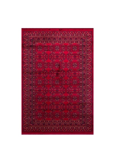 Eko Halı Herat Her 04 Red Afgan Desenli Viskon Sıkı Dokuma Kaymaz Tabanlı İnce Makine Halısı Kırmızı - Kırmızı