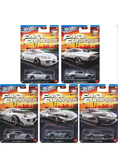 Hot Wheels Siver Series Fast&furious 5'li Set Supra,eciples,honda Civic,mazda Ve Dodge Gri - Gümüş