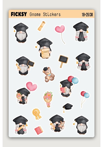 Sevimli Mezuniyet Cücesi Sticker Seti - 19 Adet Etiket Çıkartma Diğer