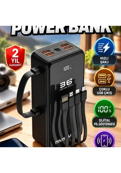 Kablosuz Şarjlı Powerbank Hızlı Şarj, Usb Çıkış Ve Dijital Pil Göstergesi Renkli