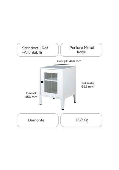 Alfahome Ziglat Serisi Kilitli Metal Home Office Dolabı %70 Perfore Kapaklı Beyaz Ral 9003 450x490x450 Mm