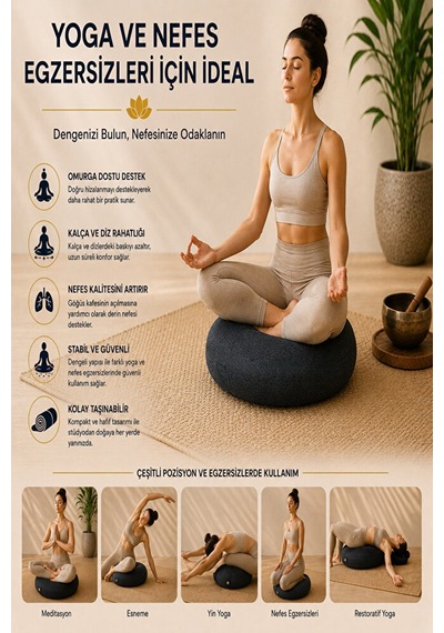 Ergonomik Meditasyon Minderi Yoga Ve Meditasyon İçin Doğru Oturuş, Uzun Süreli Konfor Siyah