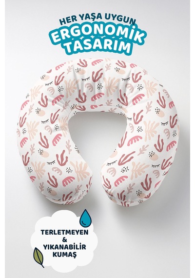 Soyut Pastel Desenli Boyun Yastığı - Modern Dalga Motifli Pembe Krem Seyahat Yastığı Metalik Yağmur Toprak
