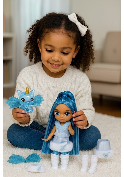Kanatlı Mini Rainbow High Littles Gökkuşağı Perisi Bebeği Sapphire Bradshaw Oyuncak Seti Maviş Bebek - 14 Cm