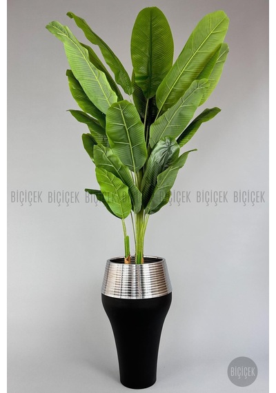 Biçiçek Yapay Starli̇ce 230 Cm Bambu Gövdeli̇ 22 Yapraklı Si̇yah Gümüş Cleopatra Saksıda