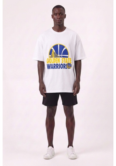 Usa Golden State Beyaz Oversize Erkek T-shirt 10958 Siyah