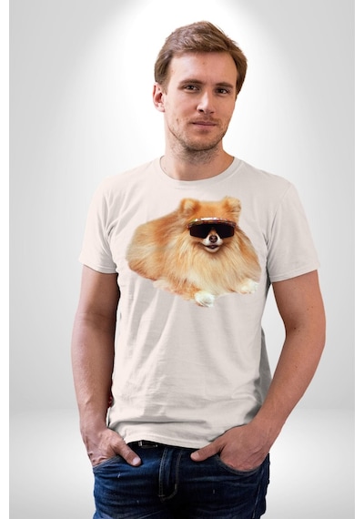 Pomernian Köpek Unisex Unisex Beyaz Organik Baskılı T-shirt Penye Yüksek Kalite Beyaz