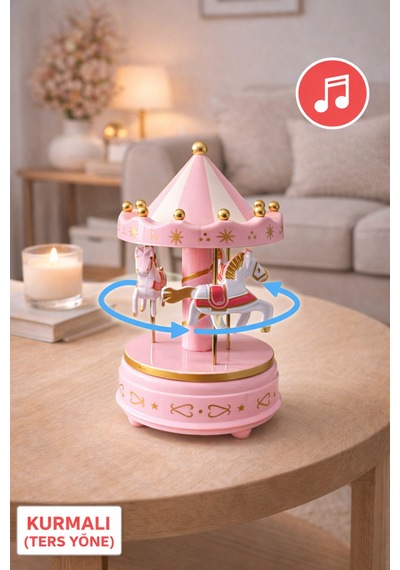Pembe Atlı Karınca Müzik Kutusu Kurmalı Dönen Dekoratif Biblo Nostaljik Hediye Çocuk Odası İçin Şık
