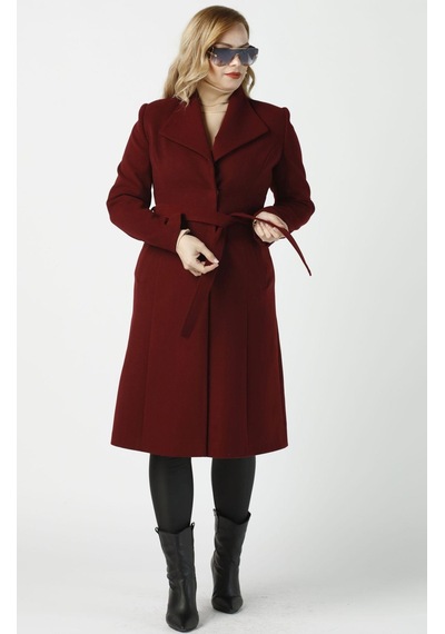 Moda Berray 923 Kadın Büyük Beden Mendil Yaka Kaban Bordo