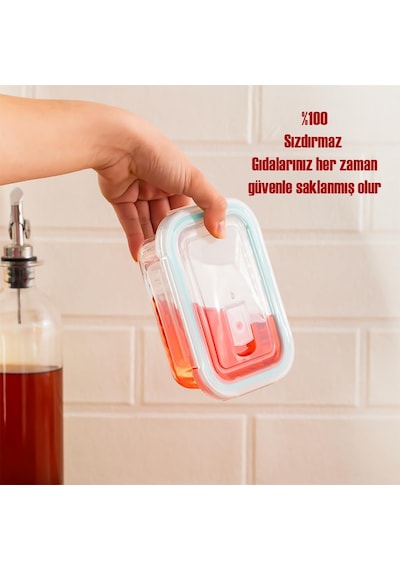 Tr Sd-12-fgy Kilitli Sızdırmaz Kapaklı Hava Tahliye Contalı Çok Amaçlı Cam 3lü Erzak Yiyecek Saklama Kabı Seti Genel