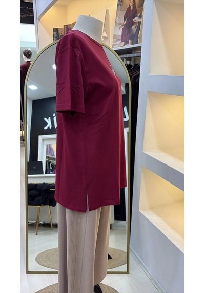 Qmash Kısa Kollu Tişört 4317 Bordo