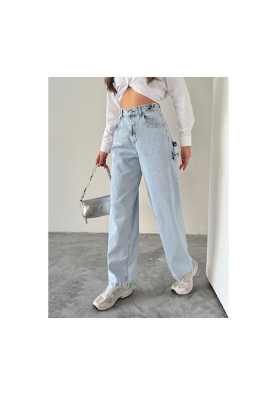Blue Marlın Yan Kemer Buz Kar Tokalı Kargo Cep Detaylı Baggy Jeans Buz Kar
