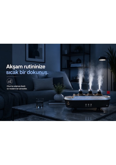 Nivego Titanic Gemi Aromaterapi Kuruluk Önleyici Hava Nemlendiricili 2 Buhar Modlu / 7 Işık Modlu