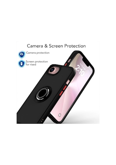 Apple Uyumlu iPhone 16e Kılıf Yüzüklü Standlı Extra Darbe Koruma Sert Silikon Kapak - Kırmızı Kirmizi
