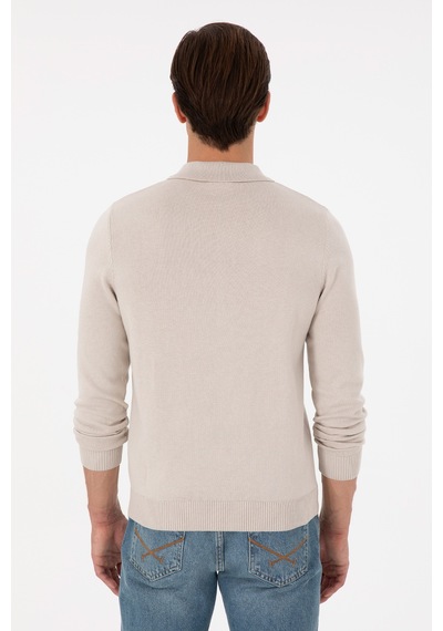 U.S. Polo Assn. Erkek Slim Fit Yarım Fermuarlı Taş Melanj Basic Kazak 50297066-VR225