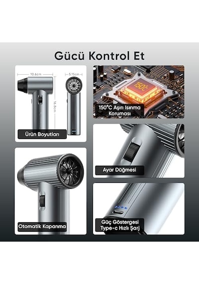 G500 Hyperwind Turbo Jet Fan Hava Üfleyici - Turbo Modda 500 Gram Hava Üfleme Gücü - Ultra Güçlü Hava Basıncı -taşıma Torbalı Ve Ekstra Nozullu