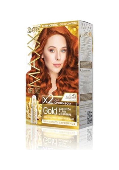 Maxx Deluxe Gold Serisi 24k Altın Parçacıklı Serum İle 1 Kutu 2 X 50 Ml Ve Geliştiriciler Saç Boyası Tarçın Bakır 8.45
