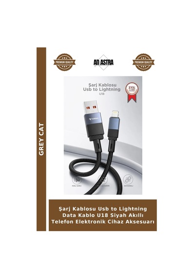 Şarj Kablosu Usb To Lightning Data Kablo U18 Siyah Akıllı Telefon Elektronik Cihaz Aksesuarı