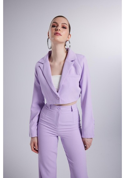 Holly Lolly Vatkalı Atlas Kumaş Crop Model Panky Ceket Lila