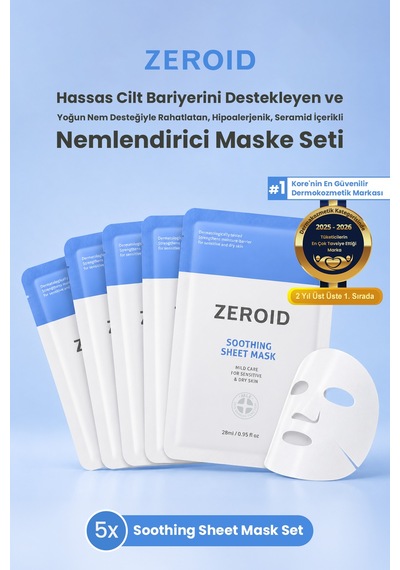 Yoğun Nem Desteğiyle Rahatlatan, Seramid İçerikli Nemlendirici Maske Zeroıd Soothing Sheet Mask Set