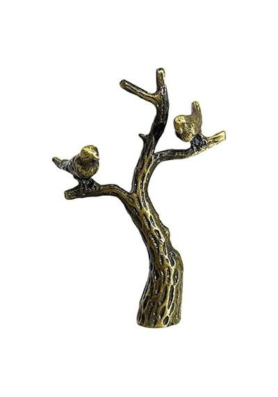 Royal Designs F-5029ab Ağaçtaki Küçük Kuşlar Lamba Tepesi, 19,4 Cm, Antik Pirinç Açık Ahşap
