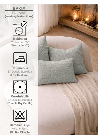 Br Perle Açık Gri Keten Dokulu Dekoratif Kırlent Kılıfı Modern Salon Koltuk Yastığı