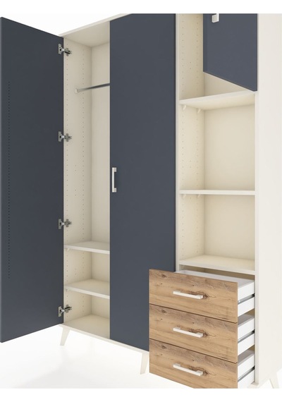 Arges Dolap 5 Raflı 3 Çekmeceli Tek Askılı 132x30x195 Aytaşı-... Aytaşı