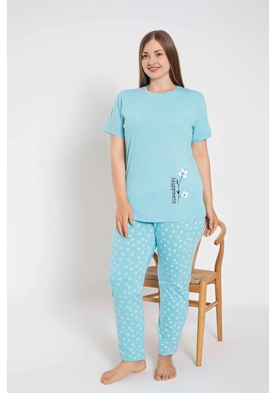 Senfoni Kadın Büyük Beden Bisiklet Yaka Kısa Kol Pamuklu Pijama Takımı 6083 -1 Adet Turkuaz Senfoni Kadın Büyük Beden Bisiklet Yaka Kısa Kol Pamuklu Pijama Takımı 6083 -1 Adet Turkuaz